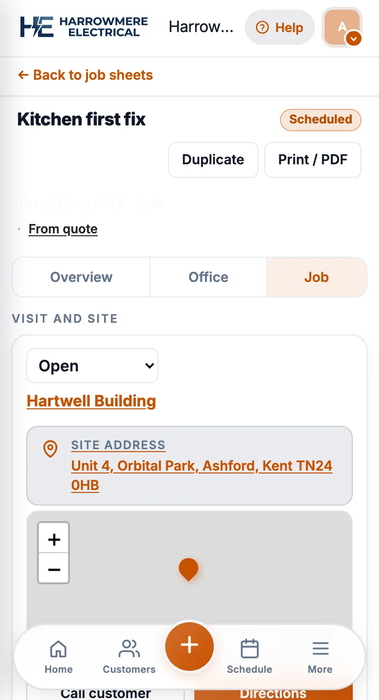Job file folders on a phone