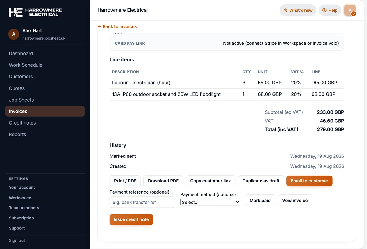 Invoice History section on a computer